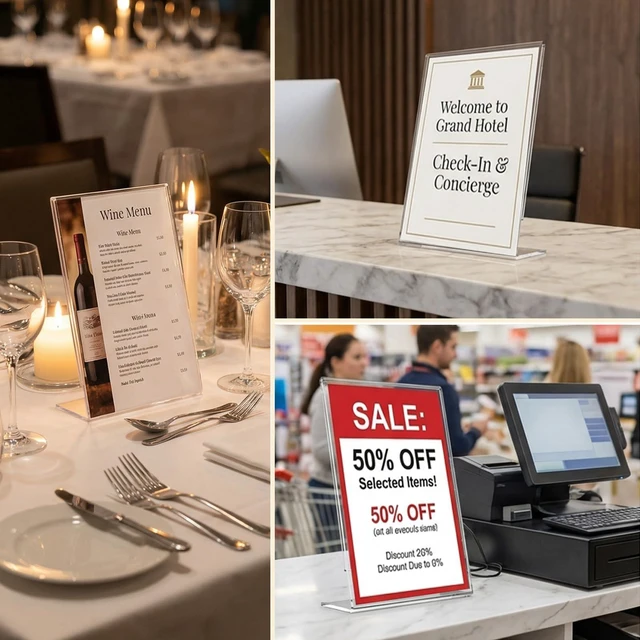 Alt view image 7 of 7 - 8.5x11 Acrylic Sign Stand Holders, Clear Plastic Table Paper Display Stands Displaying Posters, Pictures, Flyers, Menu Tabletop Holder Stand - 8.5 x 11 L Shape 18 pack