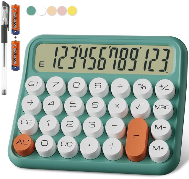 Main image of Battery Desk Calculator - 12 Digit Extra Large 5-Inch LCD Display, Big Buttons Easy to Press, 15 Tilt Screen (Green)