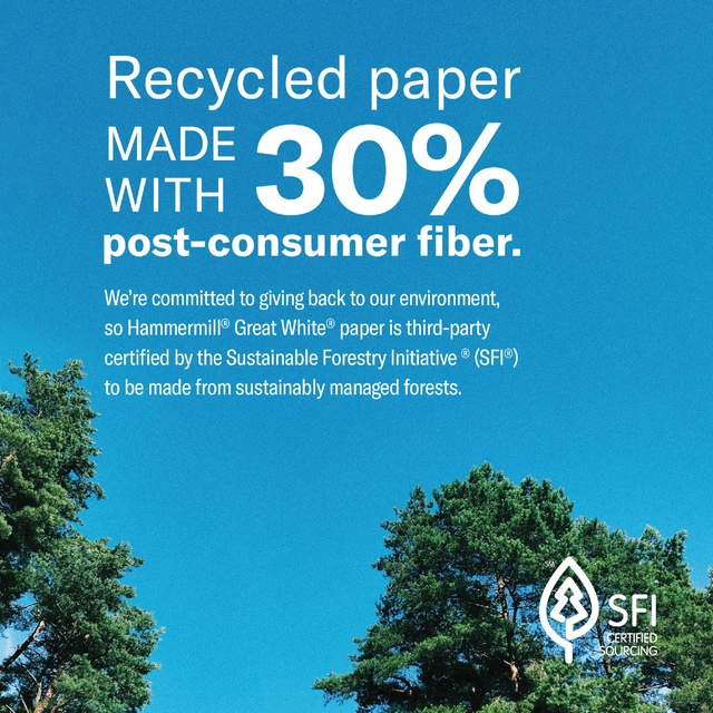 Alt view image 5 of 6 - Printer Paper, Great White 30% Recycled Paper, 8.5 x 14 - 1 Ream (500 Sheets) - 92 Bright, Made in the USA, 086704