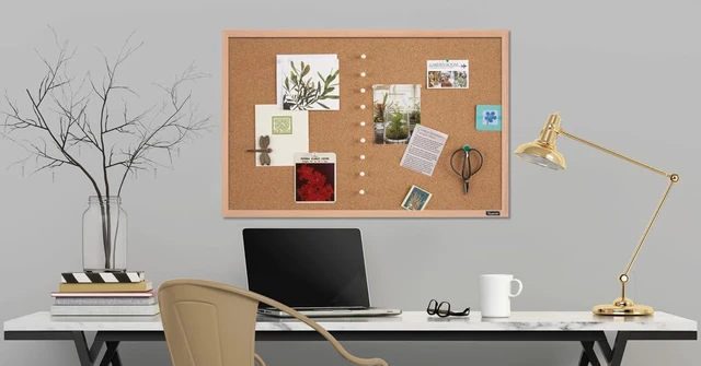 Alt view image 2 of 5 - Cork Board Bulletin Board, 23" x 35" Framed Corkboard, Oak Frame, Decorative Hanging Pin Board, Perfect for Office & Home Decor, Home School Message Board or Vision Board (35-380352)