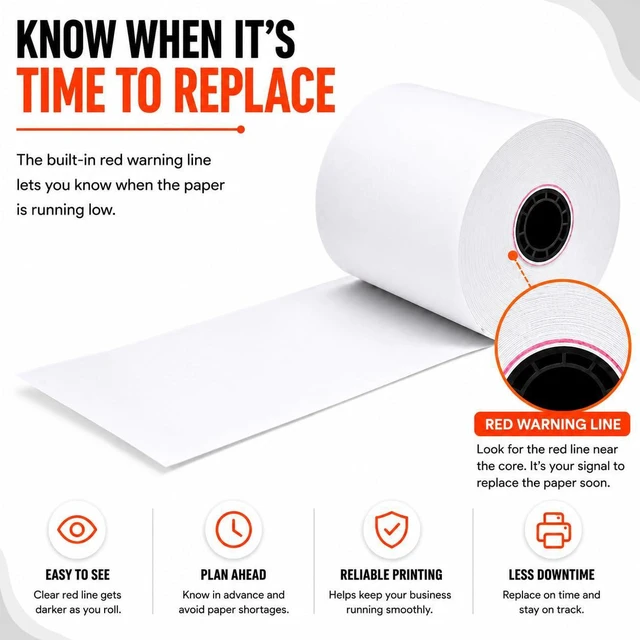 Alt view image 3 of 7 - 1 Ply Bond Kitchen Receipt Paper 3" x 150' White (24 Rolls) Bond paper rolls for restaurants, hotels and retail POS. Fits Star SP700, TM U200, SRP275