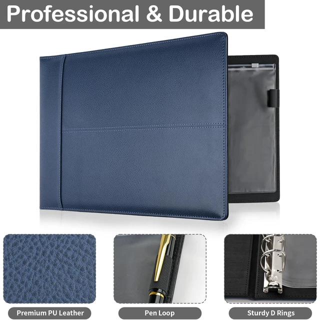 Alt view image 3 of 7 - Professional 7 Ring Checkbook Binder for Business Checks, Check Book Cover Blue Premium PU Leather Organizer for 3-On-A-Page Checks, Fits 9x13 Inch Sheet, 600 Check Capacity, with Zipper Pouch