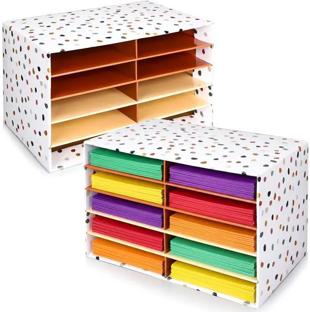 Main image of 2 Pcs Boho Classroom Paper Storage Organizer Construction Paper Storage Desktop Mailbox File Sorter Literature Cardboard Organizer for Home Office School, 19.7 x 12.4 x 11.8 Inch