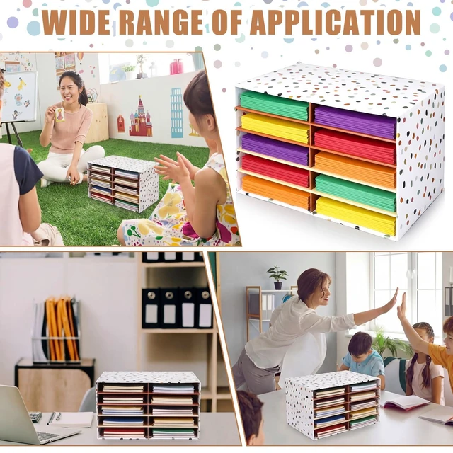 Alt view image 3 of 6 - 2 Pcs Boho Classroom Paper Storage Organizer Construction Paper Storage Desktop Mailbox File Sorter Literature Cardboard Organizer for Home Office School, 19.7 x 12.4 x 11.8 Inch