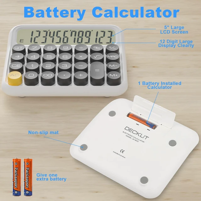 Alt view image 2 of 6 - Battery Desk Calculator - 12 Digit Extra Large 5-Inch LCD Display, Big Buttons Easy to Press, 15 Tilt Screen (Black)