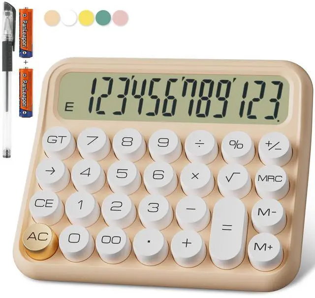 Main image of Mechanical Calculator 12 Digit Extra Large 5-Inch LCD Display, Battery Desk Calculator, Big Buttons Easy to Press Use as Office Calculators Desktop, 15°Tilt Screen for Kids Calculator(Cream)