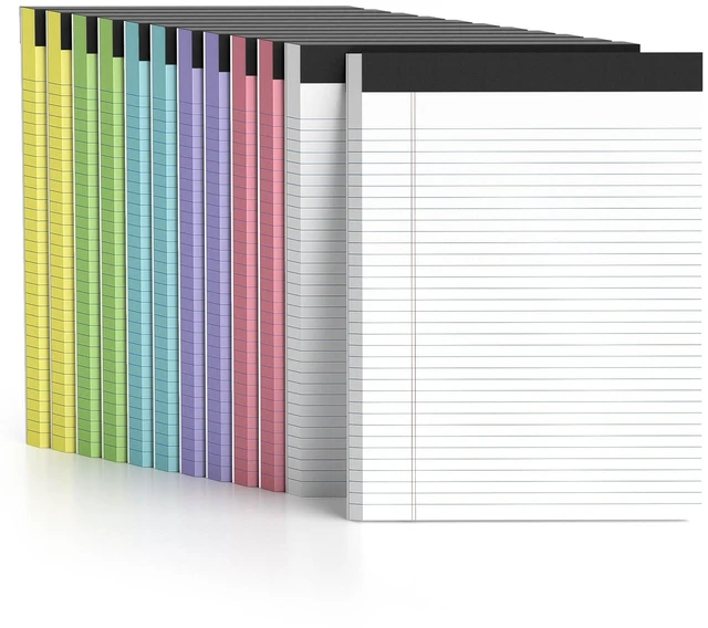 Main image of 12 Pack Color Legal Pads 8.5 x 11 College Ruled Paper Note Pads Narrow Ruled 50 Sheets per Notepad Perforated Writing Pad Durable Sturdy Back 8x11 Pads of Paper Pink Purple Blue Green White Yellow