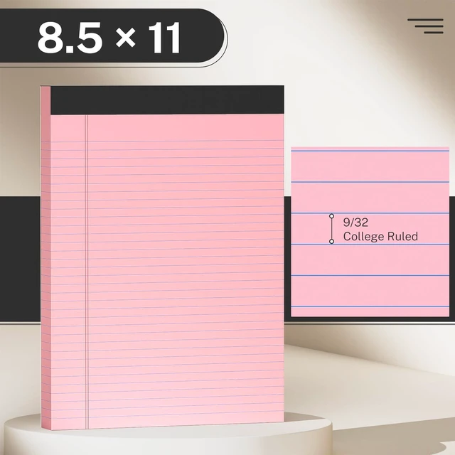 Alt view image 2 of 7 - 12 Pack Color Legal Pads 8.5 x 11 College Ruled Paper Note Pads Narrow Ruled 50 Sheets per Notepad Perforated Writing Pad Durable Sturdy Back 8x11 Pads of Paper Pink Purple Blue Green White Yellow