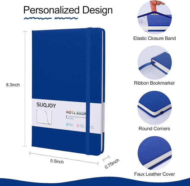 Alt view image 2 of 7 - Lined Journal Notebooks, 6 Pack 160 Pages, 5.5x 8.2-Inch Journals for Women Men, Hardcover Notebook with 100 gsm Thick Paper, A5 Size College Ruled Notebook for Writing/Travel/Work (Blue-6 Pack)