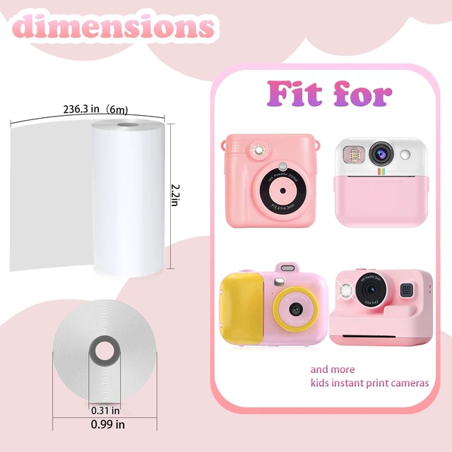 Alt view image 3 of 7 - 25 Rolls Kids Camera Instant Print Refill Paper Set, HD Printing Thermal Paper for Most Kids Instant Camera Photo Print (White-25 Rolls)