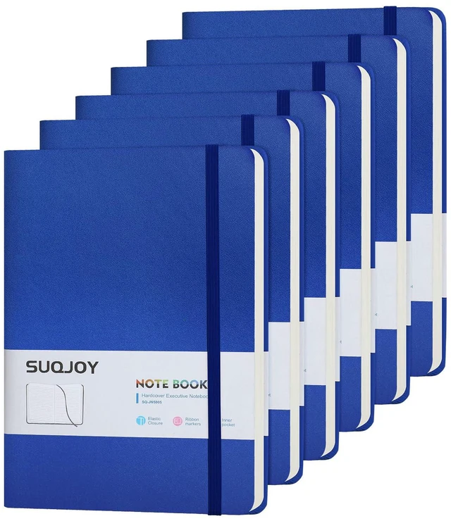 Main image of Lined Journal Notebooks, 6 Pack 160 Pages, 5.5x 8.2-Inch Journals for Women Men, Hardcover Notebook with 100 gsm Thick Paper, A5 Size College Ruled Notebook for Writing/Travel/Work (Blue-6 Pack)