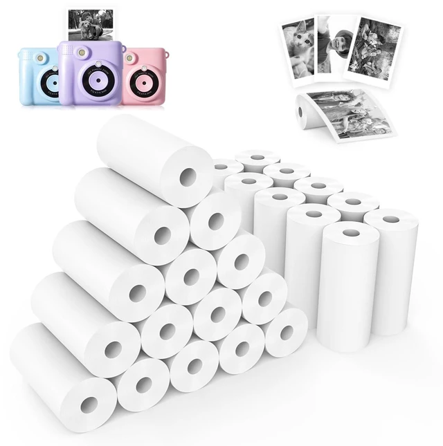 Main image of 25 Rolls Kids Camera Instant Print Refill Paper Set, HD Printing Thermal Paper for Most Kids Instant Camera Photo Print (White-25 Rolls)