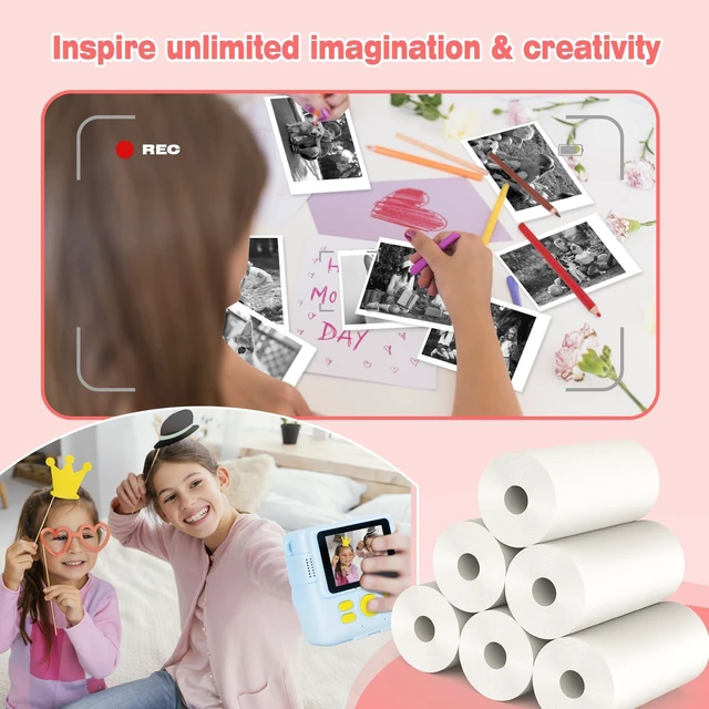 Alt view image 5 of 7 - 25 Rolls Kids Camera Instant Print Refill Paper Set, HD Printing Thermal Paper for Most Kids Instant Camera Photo Print (White-25 Rolls)