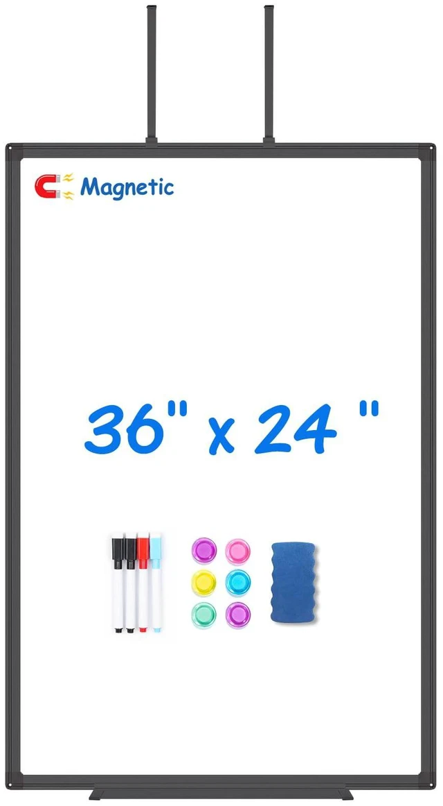 Main image of Black Magnetic Dry Erase Board for Door 36 x 24 in No-Drill Adjustable Long Arm Hook Mount, Portable Hanging Whiteboard For Home, Dorm, Office, Cubicle And Small Spaces
