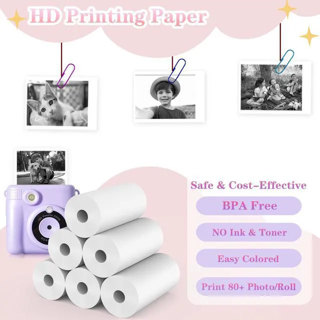 Alt view image 2 of 7 - 25 Rolls Kids Camera Instant Print Refill Paper Set, HD Printing Thermal Paper for Most Kids Instant Camera Photo Print (White-25 Rolls)