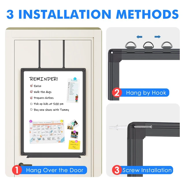 Alt view image 5 of 7 - Black Magnetic Dry Erase Board for Door 36 x 24 in No-Drill Adjustable Long Arm Hook Mount, Portable Hanging Whiteboard For Home, Dorm, Office, Cubicle And Small Spaces