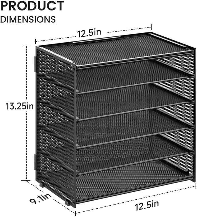 Alt view image 2 of 5 - 6 Trays Paper Organizer with Handle - Mesh Desk File/Letter Paper Sorter Organizer for Office, Home or School (Black with Closed top)