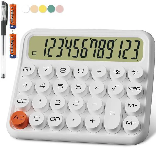 Main image of Battery Desk Calculator - 12 Digit Extra Large 5-Inch LCD Display, Big Buttons, 15 Tilt Screen (White)