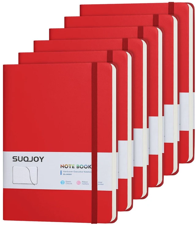 Main image of Lined Journal Notebooks, 6 Pack 160 Pages, 5.5x 8.2-Inch Journals for Women Men, Hardcover Notebook with 100 gsm Thick Paper, A5 Size College Ruled Notebook for Writing/Travel/Work (Red-6 Pack)