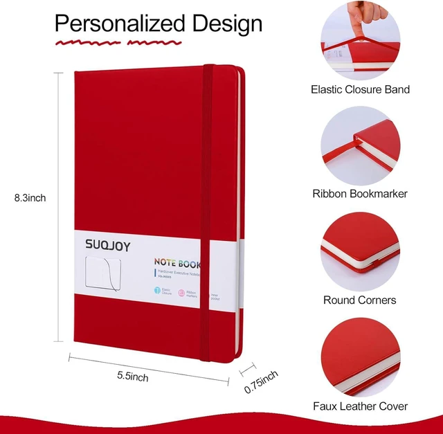 Alt view image 2 of 7 - Lined Journal Notebooks, 6 Pack 160 Pages, 5.5x 8.2-Inch Journals for Women Men, Hardcover Notebook with 100 gsm Thick Paper, A5 Size College Ruled Notebook for Writing/Travel/Work (Red-6 Pack)