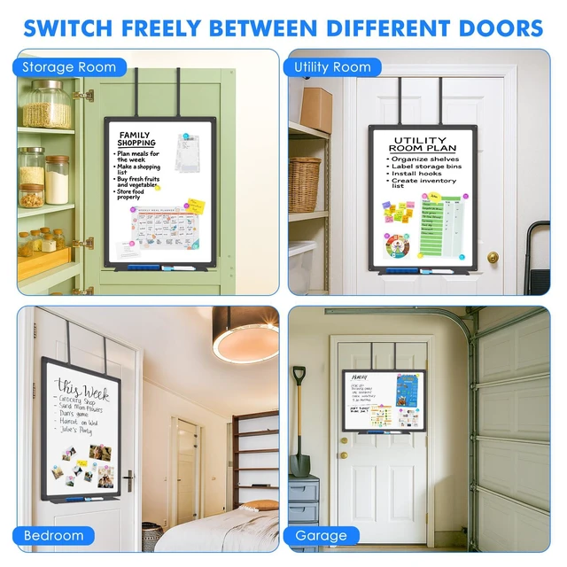 Alt view image 7 of 7 - Black Magnetic Dry Erase Board for Door 36 x 24 in No-Drill Adjustable Long Arm Hook Mount, Portable Hanging Whiteboard For Home, Dorm, Office, Cubicle And Small Spaces
