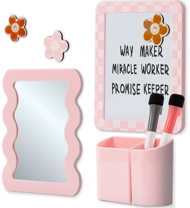 Main image of Stylish Locker Accessories Kit for Girls with Mirror, Whiteboard & Magnets Includes Pen Holder, Cute Flower Magnets & Marker Set - All-in-one School Locker Decor & Organizer to Brighten Your Day