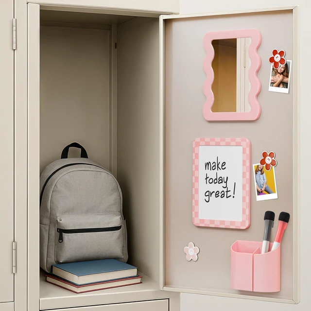 Alt view image 2 of 7 - Stylish Locker Accessories Kit for Girls with Mirror, Whiteboard & Magnets Includes Pen Holder, Cute Flower Magnets & Marker Set - All-in-one School Locker Decor & Organizer to Brighten Your Day