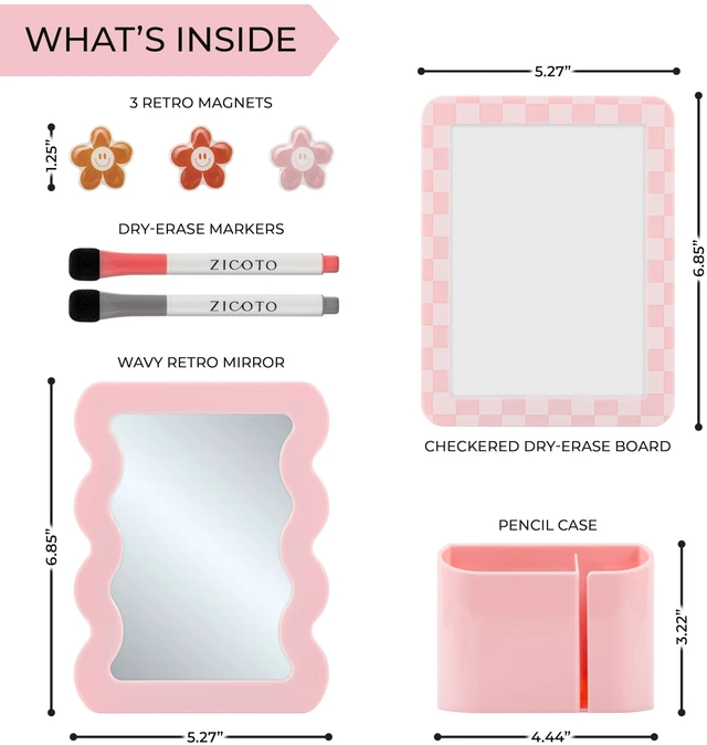 Alt view image 3 of 7 - Stylish Locker Accessories Kit for Girls with Mirror, Whiteboard & Magnets Includes Pen Holder, Cute Flower Magnets & Marker Set - All-in-one School Locker Decor & Organizer to Brighten Your Day