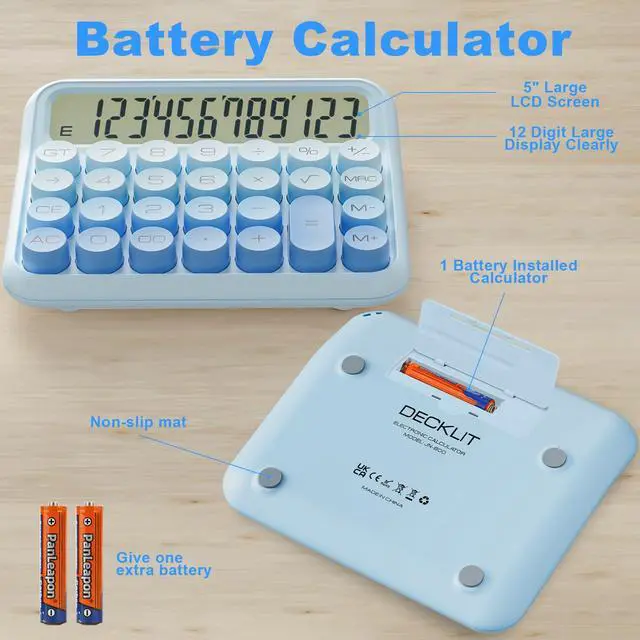 Alt view image 4 of 6 - Mechanical Calculator 12 Digit Extra Large 5-Inch LCD Display, Battery Desk Calculator, Big Buttons Easy to Press Use as Office Calculators Desktop, 15°Tilt Screen for Kids Calculator(Cream)