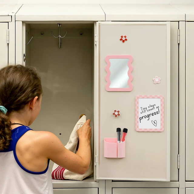 Alt view image 5 of 7 - Stylish Locker Accessories Kit for Girls with Mirror, Whiteboard & Magnets Includes Pen Holder, Cute Flower Magnets & Marker Set - All-in-one School Locker Decor & Organizer to Brighten Your Day