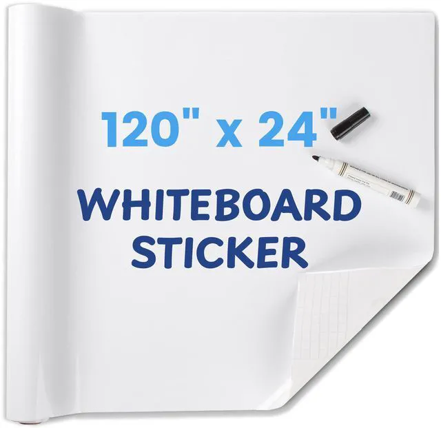 Main image of Whiteboard Sticker for Wall, 120" x 24" No Ghosting Peel and Stick Dry Erase White Board Roll, Stain-Proof Self-Adhesive Whiteboard Paper for Home, Office, Classroom