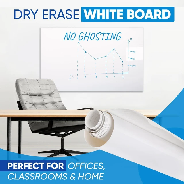 Alt view image 2 of 6 - Dry Erase Whiteboard Film Surface 80" x 24" for Walls, Doors Tables Chalkboards Whiteboards No Ghosting Peel and Stick White Board Sticker, Stain-Proof Self-Adhesive Whiteboard Paper