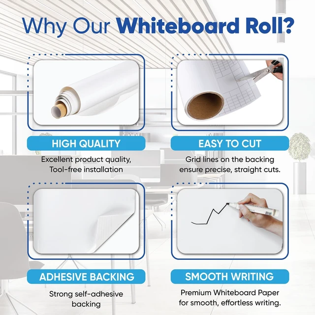 Alt view image 4 of 6 - Dry Erase Whiteboard Film Surface 80" x 24" for Walls, Doors Tables Chalkboards Whiteboards No Ghosting Peel and Stick White Board Sticker, Stain-Proof Self-Adhesive Whiteboard Paper