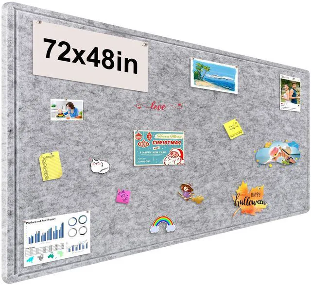 Main image of Large Bulletin Board, 72x48 Inches Cork Board Alternative, Large Felt Board Decorative Pin Board for Wall, Foldable Photo Board Self-Adhesive Vision Board with 36 Pushpins Light Gray