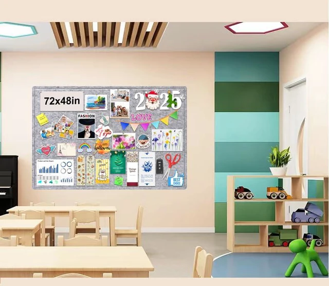 Alt view image 4 of 7 - Large Bulletin Board, 72x48 Inches Cork Board Alternative, Large Felt Board Decorative Pin Board for Wall, Foldable Photo Board Self-Adhesive Vision Board with 36 Pushpins Light Gray