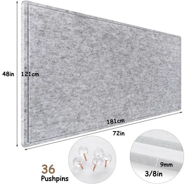 Alt view image 3 of 7 - Large Bulletin Board, 72x48 Inches Cork Board Alternative, Large Felt Board Decorative Pin Board for Wall, Foldable Photo Board Self-Adhesive Vision Board with 36 Pushpins Light Gray
