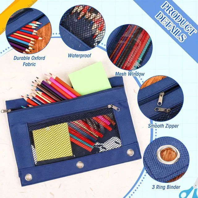 Alt view image 7 of 7 - 100 Pcs Classroom Binder Pencil Pouches, Vibrant Color, 2 Zipper 3 Ring Binder Zipper Pencil Pouches, Mesh Layer Pencil Bags Bulk, Pencils Pouches for Students, Back to School Pen Bags