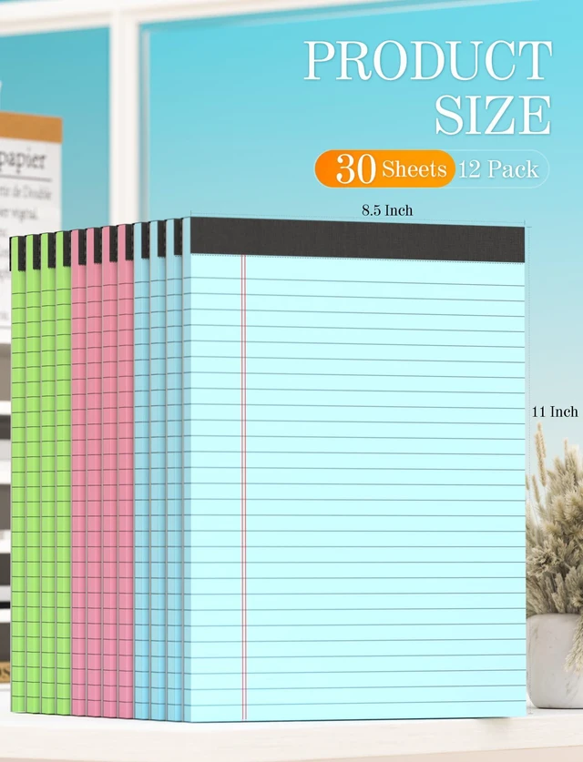 Alt view image 2 of 7 - 12 Pack Colored Legal Pads 8.5 x 11, Colored Note Pads 8.5 x 11 Wide Ruled Note Paper 8 1/2 x 11, Writing Pads 8.5x11 Colored Notepads, Colorful Legal Pads 8.5x11 Paper Pads, 30 Sheets/Pad