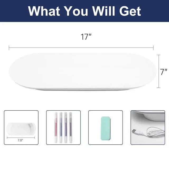 Alt view image 2 of 7 - Glass Desktop Whiteboard - 17 X 7 Inches Small Dry Erase Board with Green Light, Glass White Board Surface Notepad with 1 Drawer, Desk Organizers for Office, Home, School Supplies