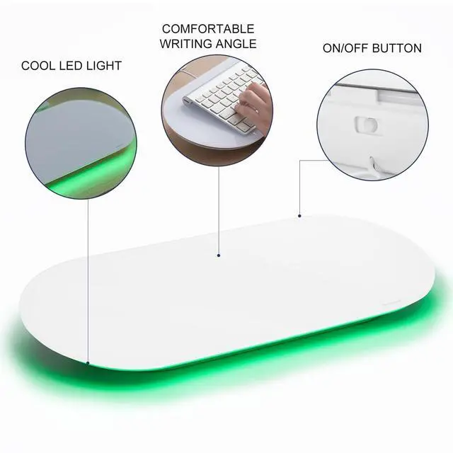 Alt view image 3 of 7 - Glass Desktop Whiteboard - 17 X 7 Inches Small Dry Erase Board with Green Light, Glass White Board Surface Notepad with 1 Drawer, Desk Organizers for Office, Home, School Supplies