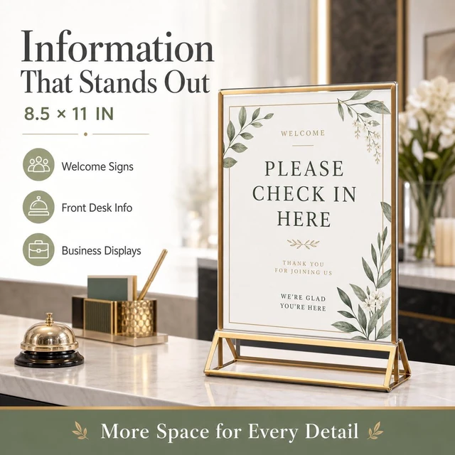 Alt view image 4 of 7 - 14 Pack Acrylic Sign Holder 8.5x11 Gold Frames, Wedding Table Number Holders Double Sided Vertical Clear Display Stand, Picture Holders for Tables, Menus, Flyers, Party and Office Decor