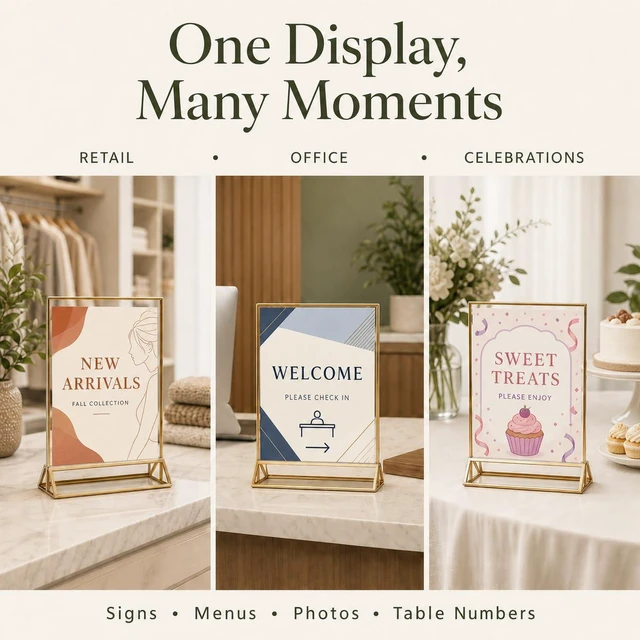 Alt view image 5 of 7 - 14 Pack Acrylic Sign Holder 8.5x11 Gold Frames, Wedding Table Number Holders Double Sided Vertical Clear Display Stand, Picture Holders for Tables, Menus, Flyers, Party and Office Decor