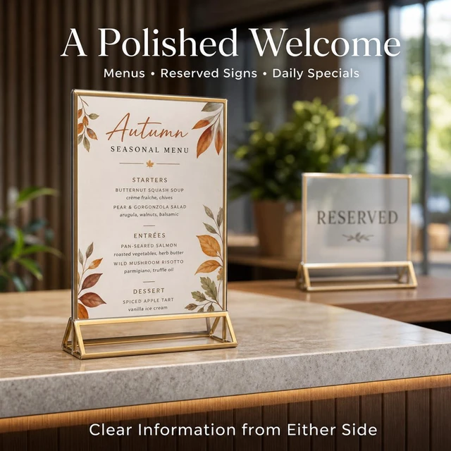 Alt view image 6 of 7 - 14 Pack Acrylic Sign Holder 8.5x11 Gold Frames, Wedding Table Number Holders Double Sided Vertical Clear Display Stand, Picture Holders for Tables, Menus, Flyers, Party and Office Decor