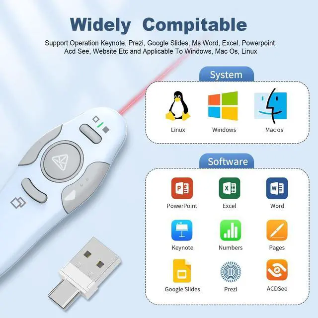 Alt view image 6 of 7 - Presentation Clicker Wireless Presenter Remote, Blue, A-C Clicker for PowerPoint Presentation Remote, PowerPoint Slide Advancer for Mac/Windows/Google Slide/Keynote