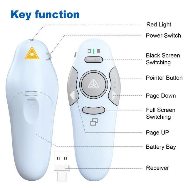 Alt view image 7 of 7 - Presentation Clicker Wireless Presenter Remote, Blue, A-C Clicker for PowerPoint Presentation Remote, PowerPoint Slide Advancer for Mac/Windows/Google Slide/Keynote