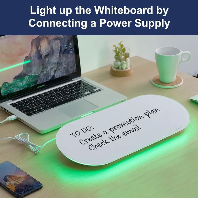 Alt view image 6 of 7 - Glass Desktop Whiteboard - 17 X 7 Inches Small Dry Erase Board with Green Light, Glass White Board Surface Notepad with 1 Drawer, Desk Organizers for Office, Home, School Supplies
