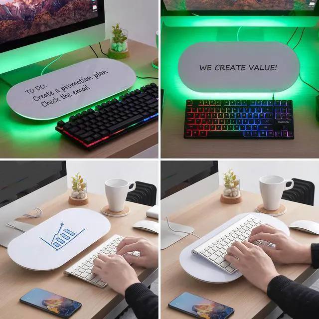 Alt view image 7 of 7 - Glass Desktop Whiteboard - 17 X 7 Inches Small Dry Erase Board with Green Light, Glass White Board Surface Notepad with 1 Drawer, Desk Organizers for Office, Home, School Supplies