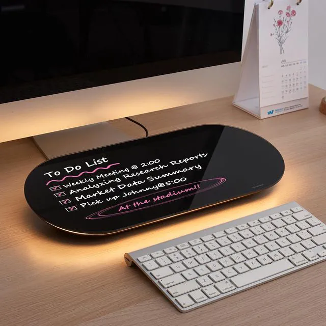 Main image of Glass Desktop Whiteboard - 17 X 7 Inches Black Board Warm Light Glass Surface/Notepad with 1 Drawer/ Desk Organizers/ for Office, Home, School Supplies