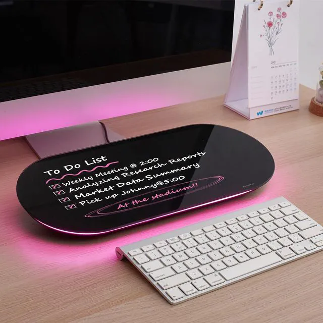 Main image of Glass Desktop Whiteboard - 17 X 7 Inches Black Board Pink Light Glass Surface/Notepad with 1 Drawer/ Desk Organizers/ for Office, Home, School Supplies