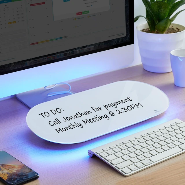 Main image of Glass Desktop Whiteboard - 17 X 7 Inches Small Dry Erase Board with Blue Light, Glass White Board Surface Notepad with 1 Drawer, Desk Organizers for Office, Home, School Supplies